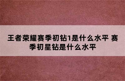 王者荣耀赛季初钻1是什么水平 赛季初星钻是什么水平